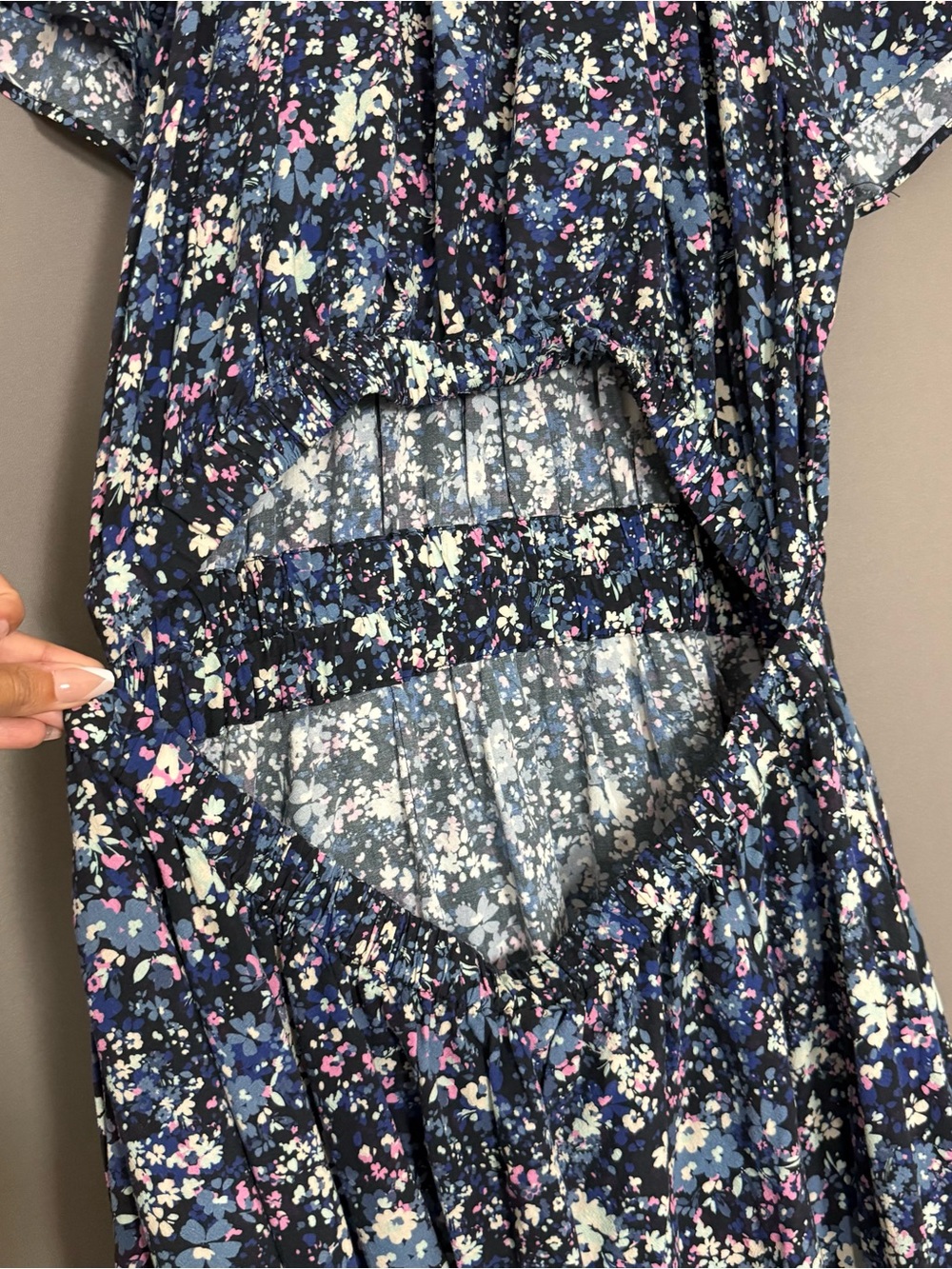 Marine Layer Charlotte Midi Maxi Dress Blue Floral Off Shoulder XL Cottagecore - Picture 5 of 11